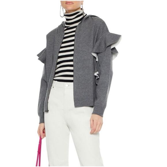 ALICE + OLIVIA Ruffled Jersey Full Zip Jersey Hoodie - Women's Size XS Gray NWT - Picture 1 of 16